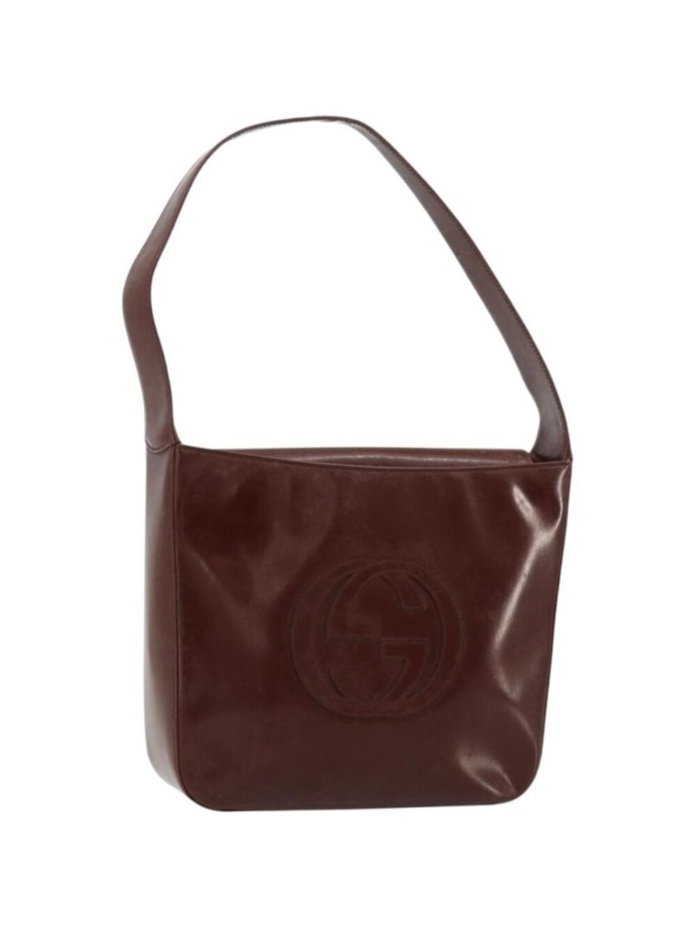 GUCCI Shoulder Bag Patent leather Brown Silver 000 1046 0506